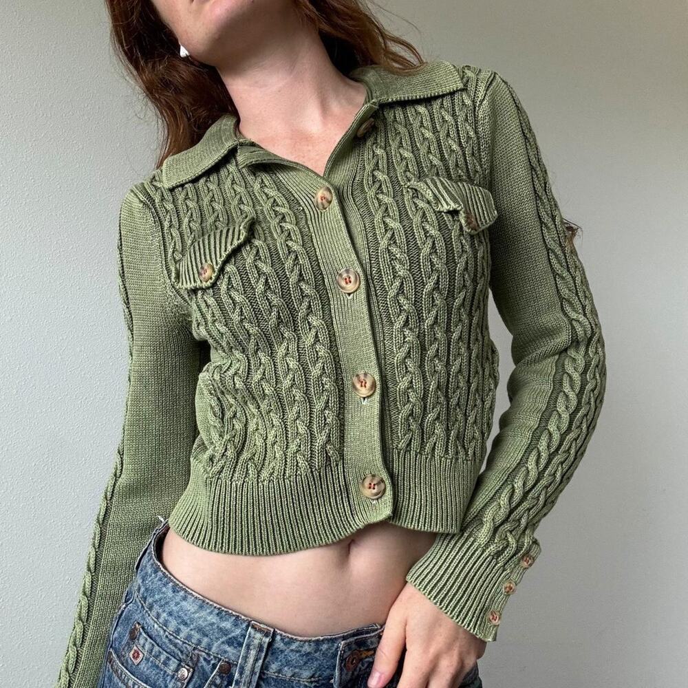 Sundance olive green cable knit cropped carigan - Picture 6 of 9